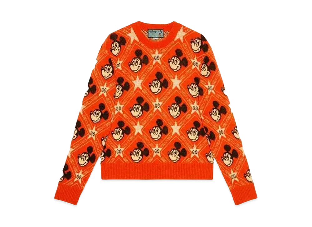 GUCCI x Disney Mickey Mouse Pattern Crewneck Knitted Sweater"Orange"