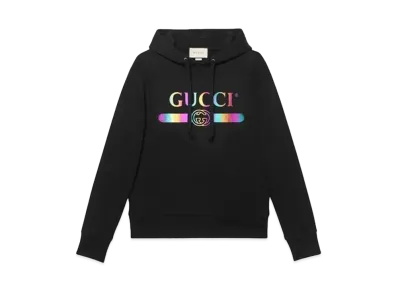 GUCCI Rainbow Logo Print Cotton Sweatshirt "Black"