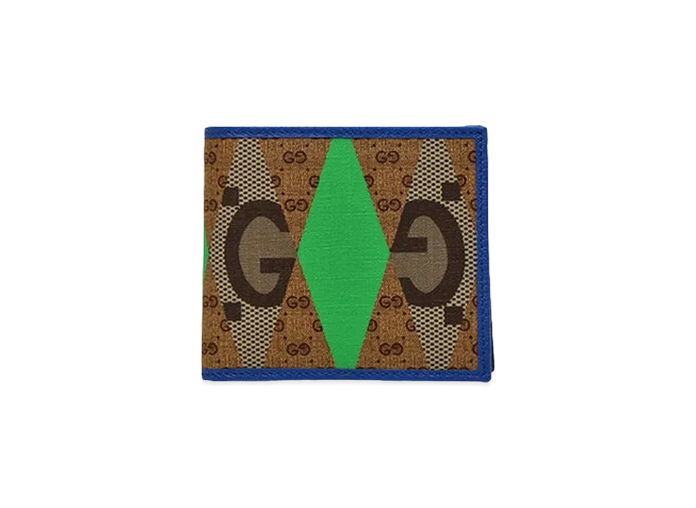 GUCCI GG Rhombus GG Supreme Canvas Bi-fold Wallet "Blue/Green"