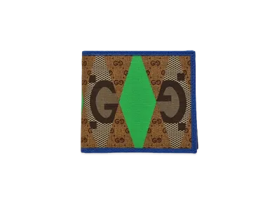 GUCCI GG Rhombus GG Supreme Canvas Bi-fold Wallet "Blue/Green"