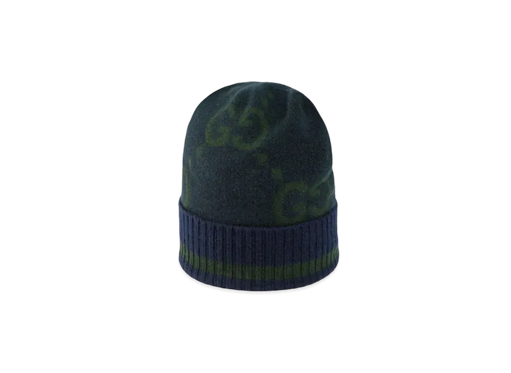 GUCCI GG Cashmere Jacquard Hat "Navy/Dark Green"