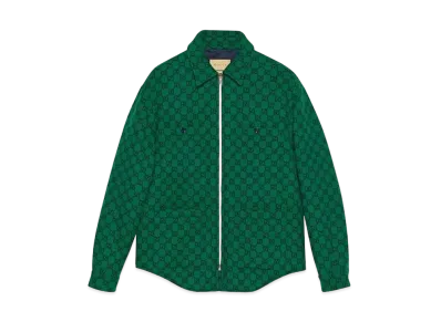 GUCCI GG Wool Flannel Padded Overshirt "Green/Navy Blue"