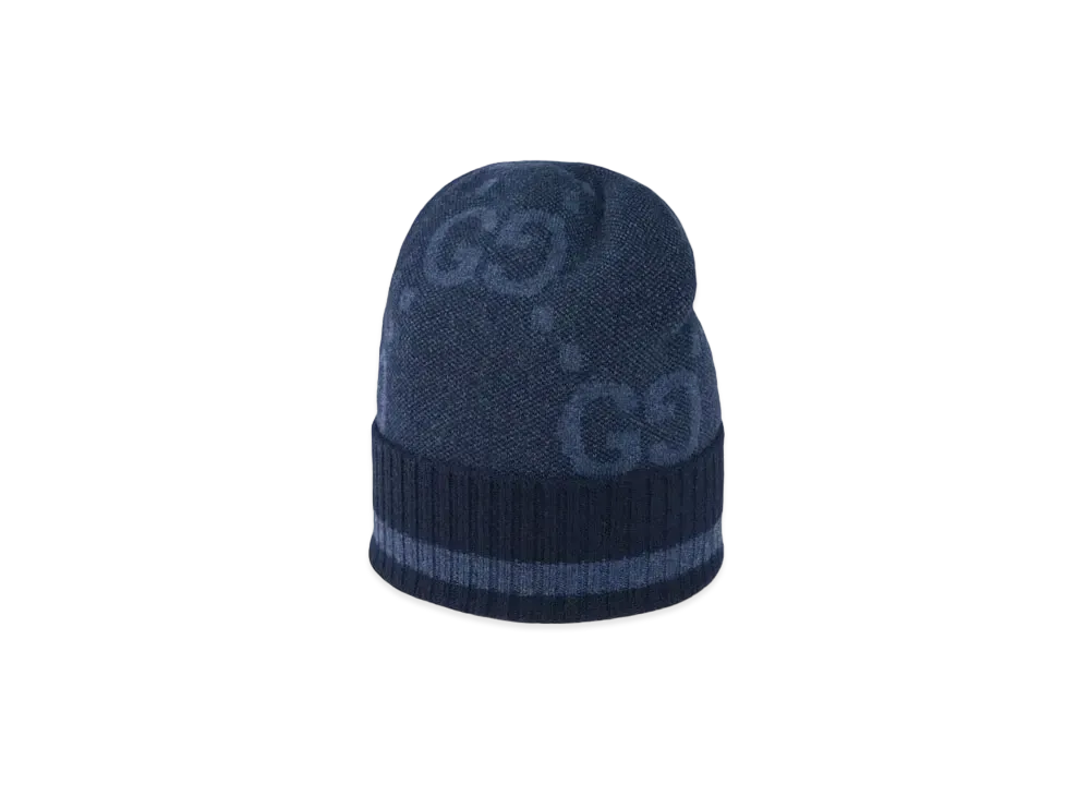 GUCCI GG Cashmere Jacquard Hat "Blue/Dark Blue"