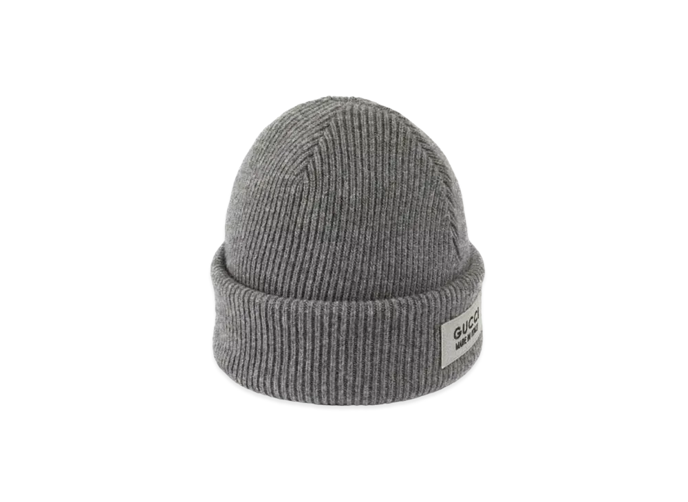GUCCI Knit Wool Hat With Patch "Grey"