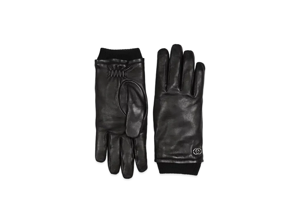 GUCCI Leather Gloves With Interlocking G "Black"