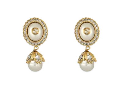GUCCI Interlocking G Pearl Earrings Tone Metal "Antique Gold"