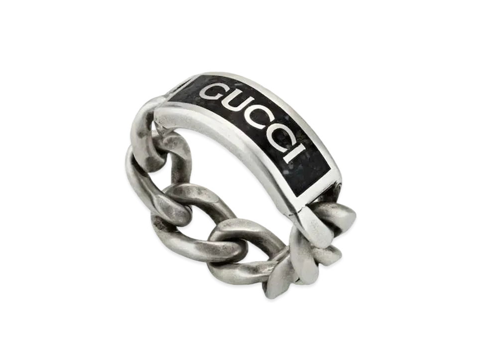 GUCCI Logo Ring Enamel "Silver"