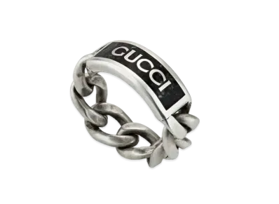 GUCCI Logo Ring Enamel "Silver"