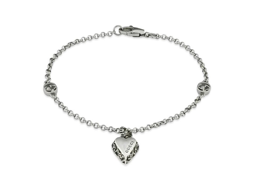 GUCCI Heart Pendant Bracelet "Silver"
