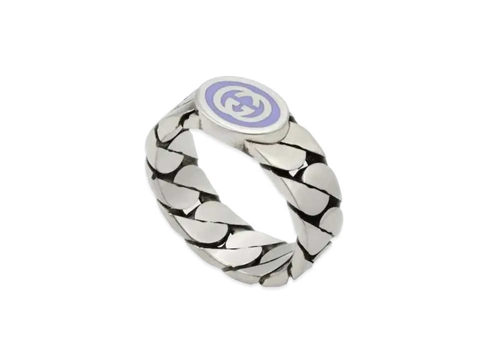 GUCCI Interlocking G Enamel Ring Lilac Enamel "Silver"