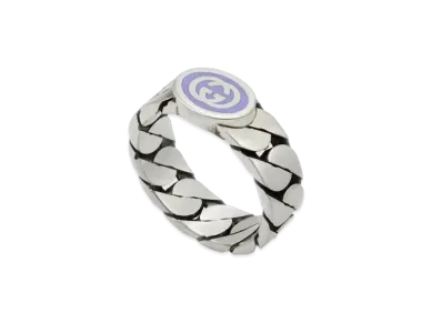 GUCCI Interlocking G Enamel Ring Lilac Enamel "Silver"