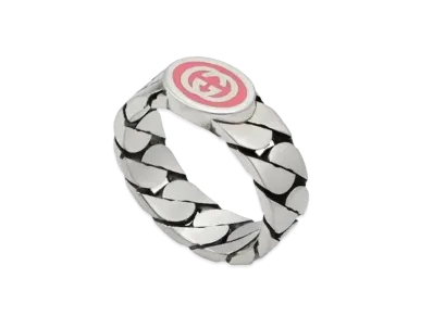 GUCCI Interlocking G Enameled Ring Enamel "Silver"