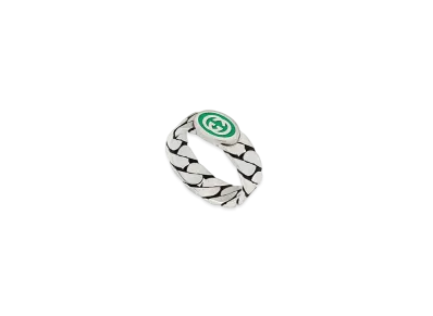 GUCCI Interlocking G Enameled Ring "Silver"