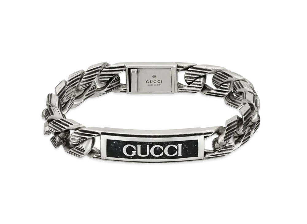 GUCCI Logo Enameled Bracelet "Silver"