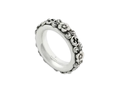 GUCCI Interlocking G Flower Ring Aged Finish "Silver"