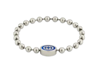 GUCCI Interlocking G Bull Chain Bracelet Blue Enamel "Silver"