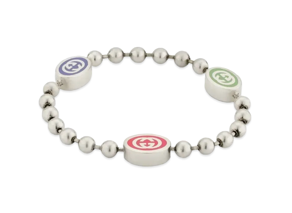 GUCCI Interlocking G Bull Chain Bracelet Enamel "Multicolor"