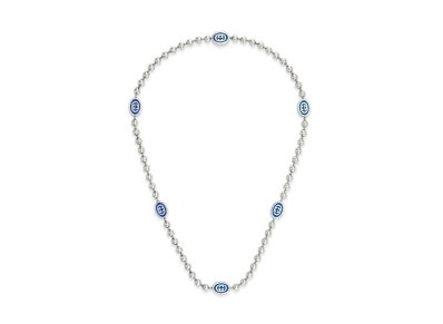 GUCCI Interlocking G Bull Chain Necklace Enamel "Blue/Silver"