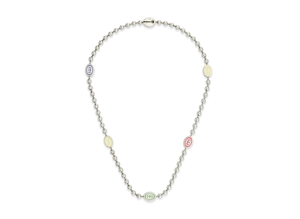 GUCCI Interlocking G Bull Chain Necklace Enamel "Multicolor"