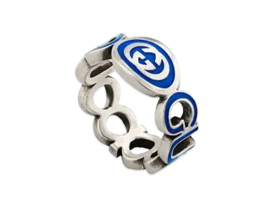 GUCCI Interlocking G Enameled Ring Enamel "Blue/Silver"