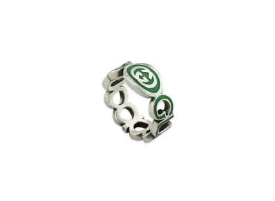 GUCCI Interlocking G Enameled Ring Enamel "Green/Silver"