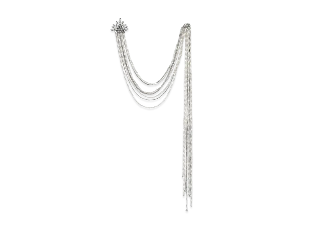 GUCCI Brooch Square Bead & Crystal Tone Metal "Palladium"