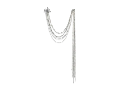 GUCCI Brooch Square Bead & Crystal Tone Metal "Palladium"