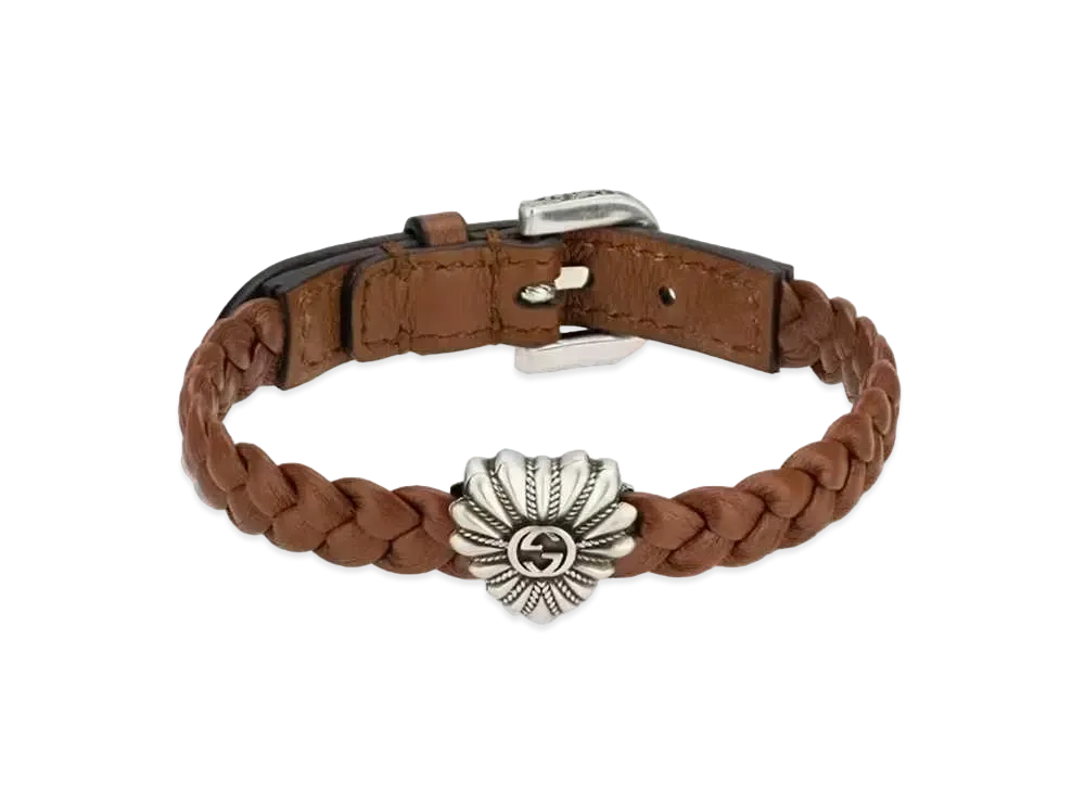 GUCCI Interlocking G Ingraved Heart Bracelet "Silver"