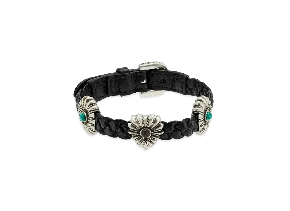 GUCCI Interlocking G Ingraved Flower Bracelet Leather "Black"
