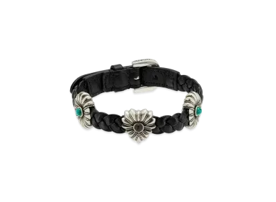 GUCCI Interlocking G Ingraved Flower Bracelet Leather "Black"