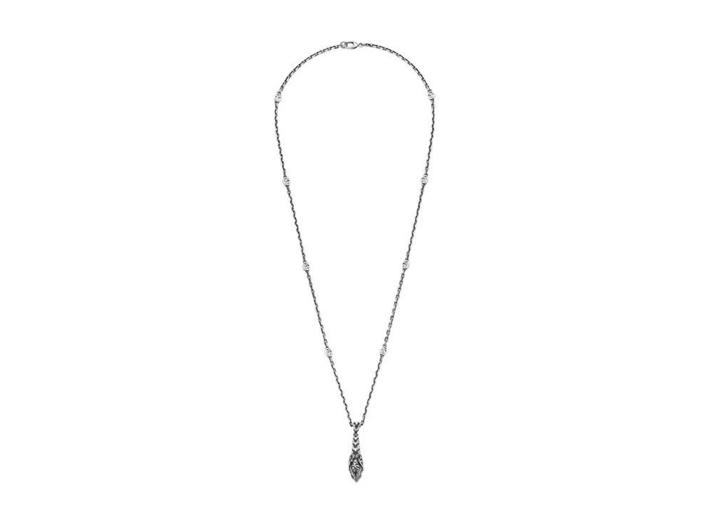 GUCCI Tiger Head Pendant Necklace "Silver"