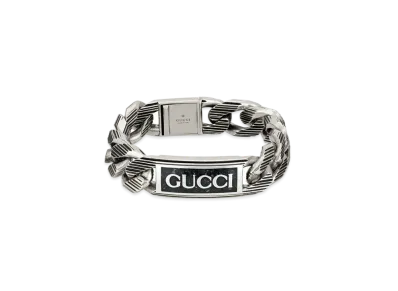 GUCCI Logo Wide Enamel Bracelet "Silver"