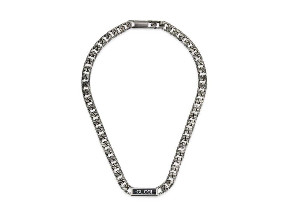 GUCCI Logo Enamel Necklace "Silver"