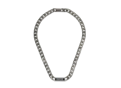 GUCCI Logo Enamel Necklace "Silver"