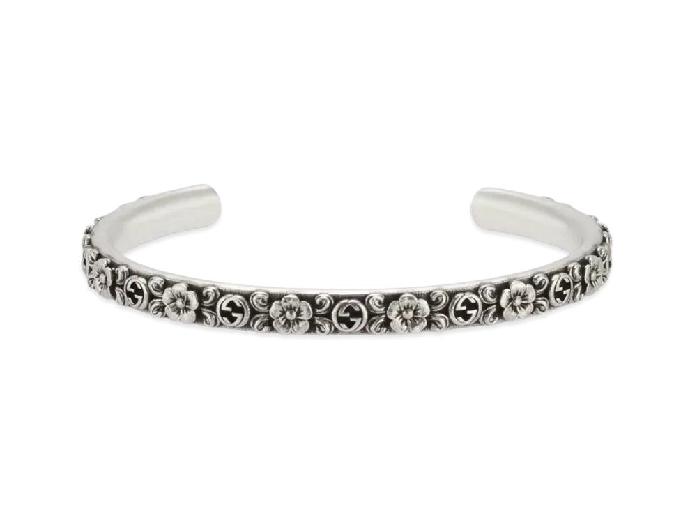 GUCCI Interlocking G Cuff Flower Aged Finish "Silver"