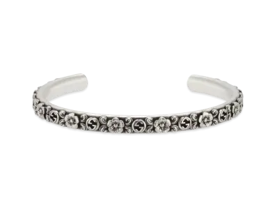 GUCCI Interlocking G Cuff Flower Aged Finish "Silver"