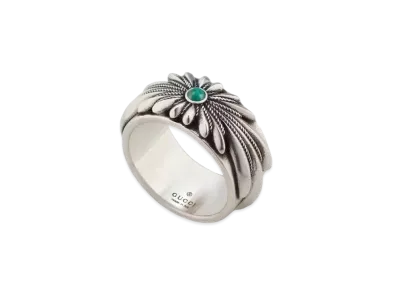 GUCCI Interlocking G Ingraved Flower Ring "Silver"