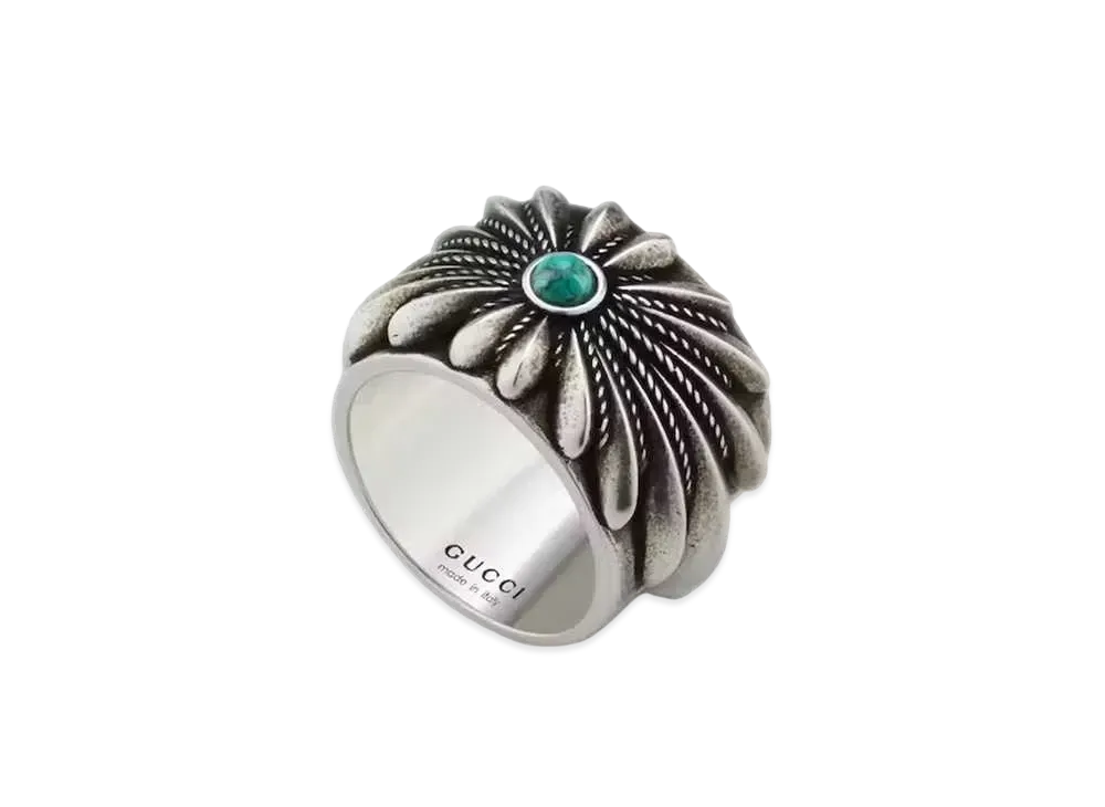 GUCCI Interlocking G Ingraved Flower Ring "Silver"