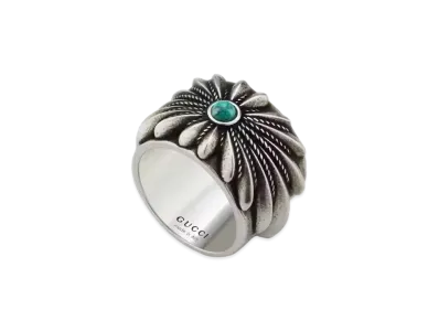 GUCCI Interlocking G Ingraved Flower Ring "Silver"