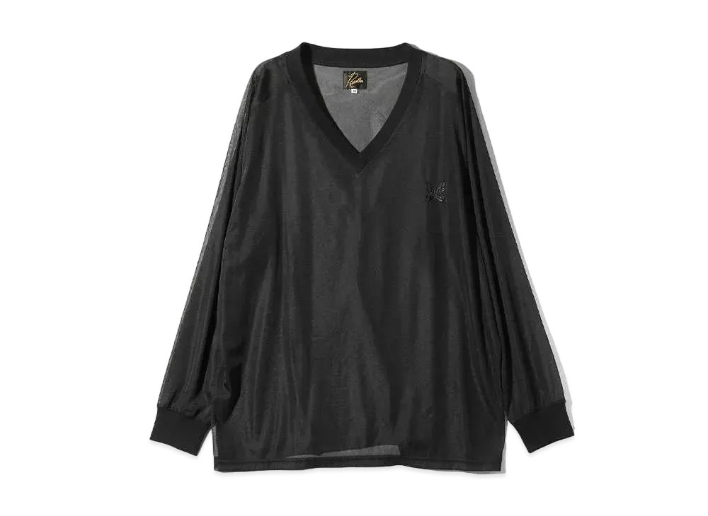 Needles L/S V Neck Tee Poly Tricot Chiffon "Black"