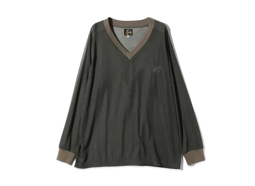 Needles L/S V Neck Tee Poly Tricot Chiffon "Khaki"
