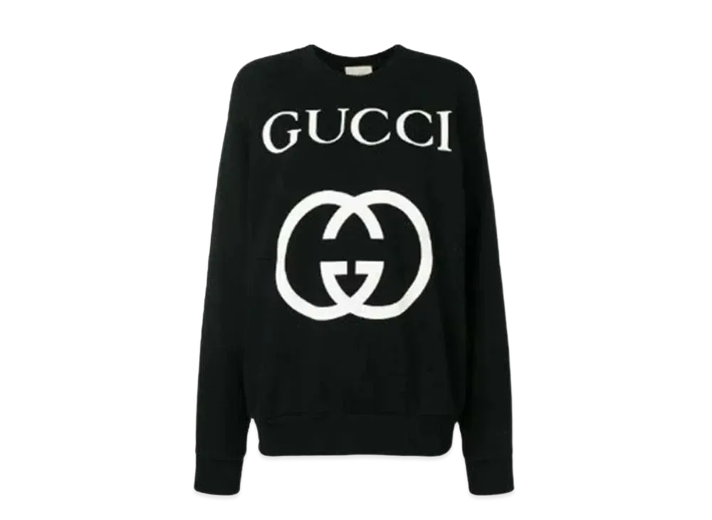 GUCCI Women's Interlocking G Oversized Crew Neck Sweater "Black"
