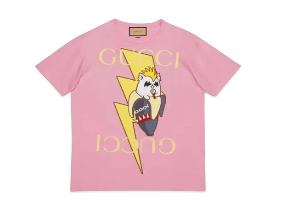 GUCCI Women's Lightning Bolt Bananya T-shirt "Pink"