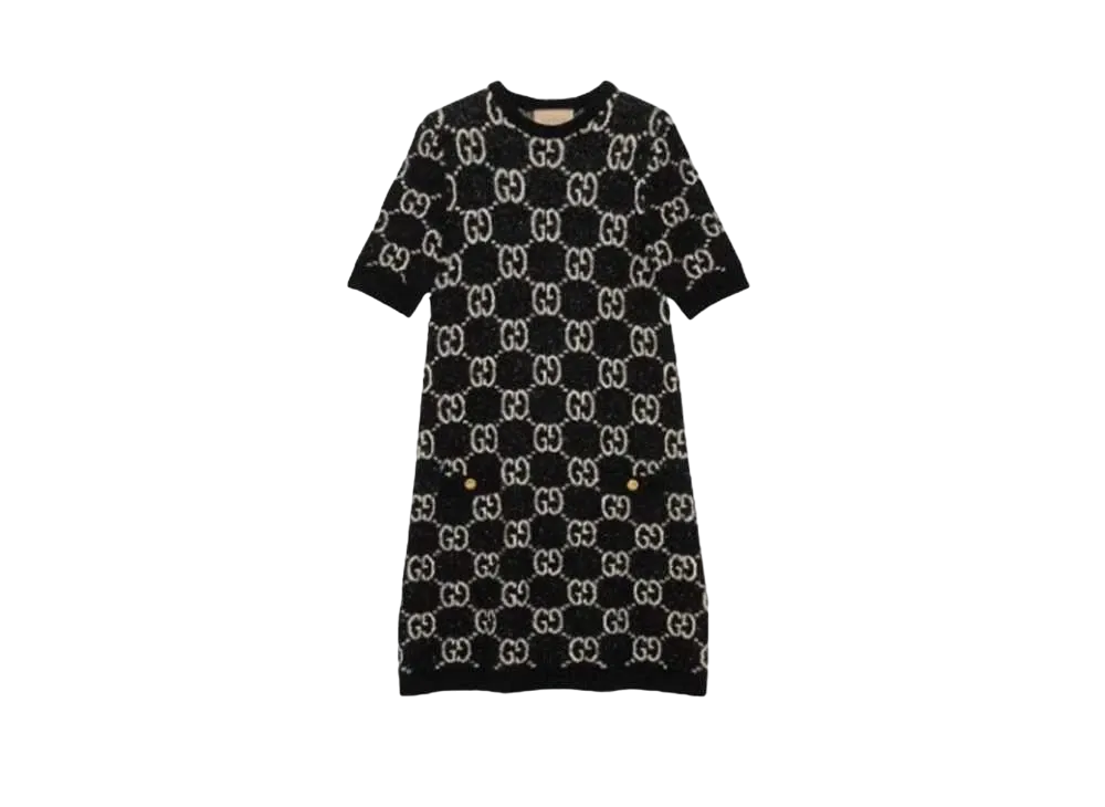 グッチ ウィメンズ GGジャカード ショートスリーブ ドレス "ブラック/アイボリー" 731720 XKC1L 1289