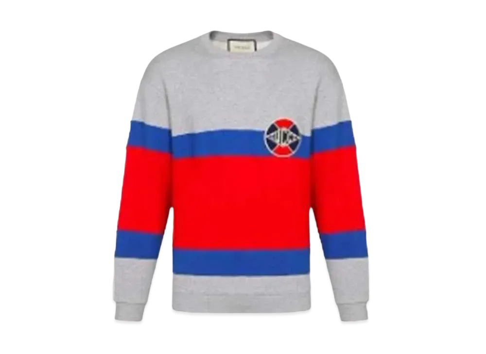 GUCCI Men's And Cotton Crewneck Sweatshirt "Gray/Red/Blue"