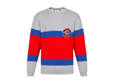 GUCCI Men's And Cotton Crewneck Sweatshirt "Gray/Red/Blue"