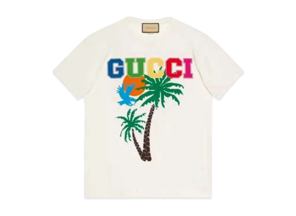 GUCCI Men's Cotton Jersey T-shirt GUCCI Palms "White"