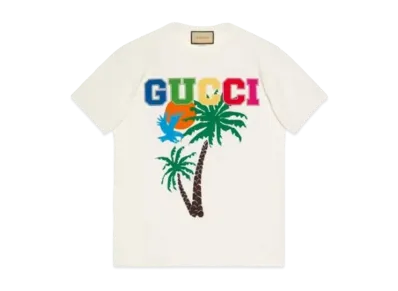 GUCCI Men's Cotton Jersey T-shirt GUCCI Palms "White"