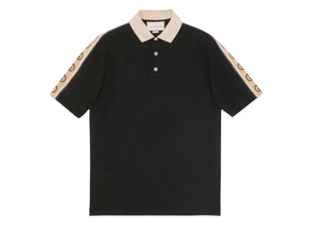 GUCCI Men's Polo With Interlocking G Stripe "Black"
