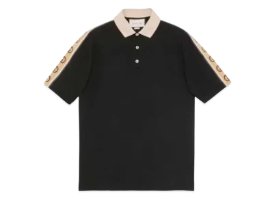 GUCCI Men's Polo With Interlocking G Stripe "Black"